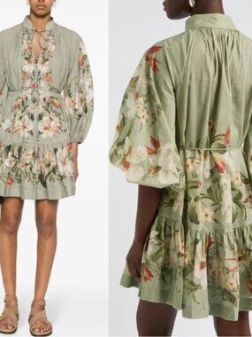 NEW ZIMMERMANN  Lexi Billow Mini Dress in Sage Palm Sz 0 / US 4